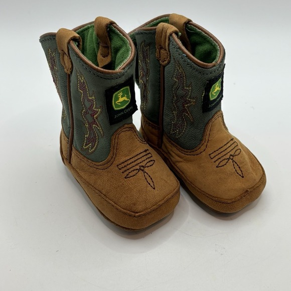 John Deere Boots Cowboy Johnny Poppers Infant Boots Leather Size 0M - Picture 2 of 7